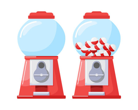 Gumball, toys machines empty and filled vector illustration. Isolated on white background. 