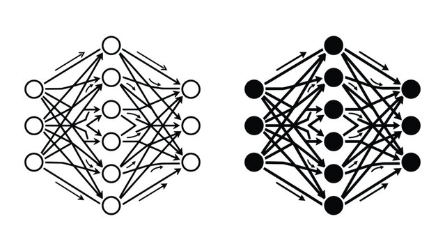 Artificial neural network layers and connections diagram with artificial