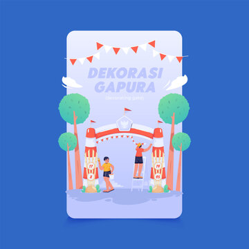 Decorating Gate to Welcoming Indonesian Independence Day Festival Vector Illustration