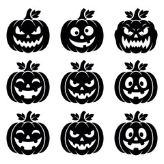 Obraz premium Halloween Pumpkin Faces Silhouettes Black Background Spooky Decor