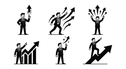 Business growth vector illustrations with people charts and rocket ship © MdNirob