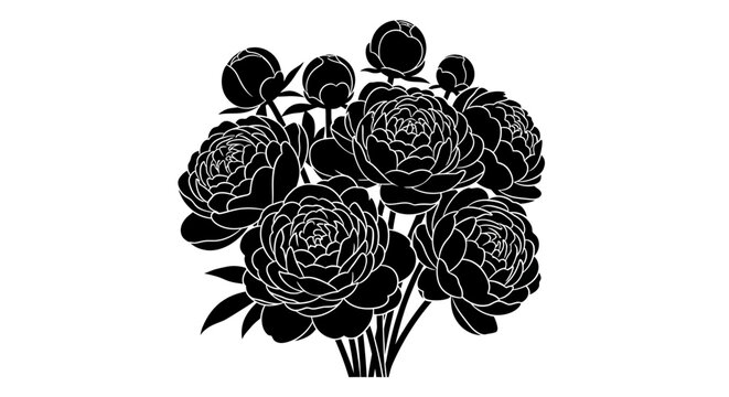 Bouquet of black peonies with white outline with illustration bouquet stylized black silhouette decorative flowers graphic pattern floral with design