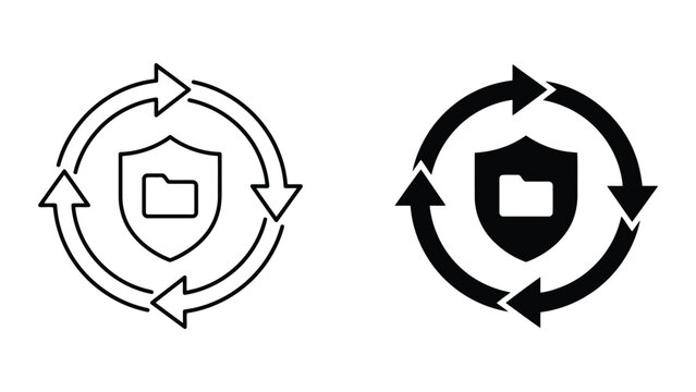 Secure data backup and protection sync icon set with security, protection