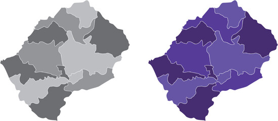 Obraz premium Lesotho Administrative Divisions Map Gray Purple Districts Vector Illustration
