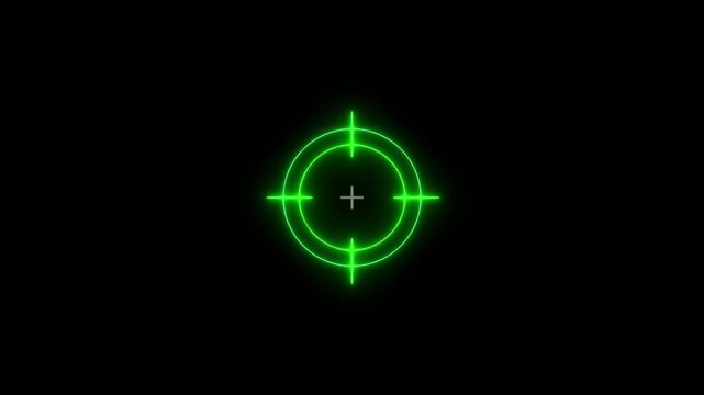 Glowing neon target icon, military target icon animation Isolated on Black ,accurate digital target aim concept video animation on black background, glowing radar precision animation loop background