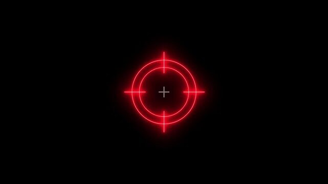 Glowing neon target icon, military target icon animation Isolated on Black ,accurate digital target aim concept video animation on black background, glowing radar precision animation loop background