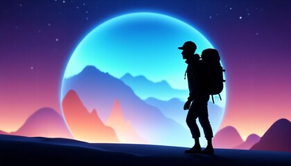 Fototapeta premium Solo Backpacker Exploring Blue Mountain Landscape