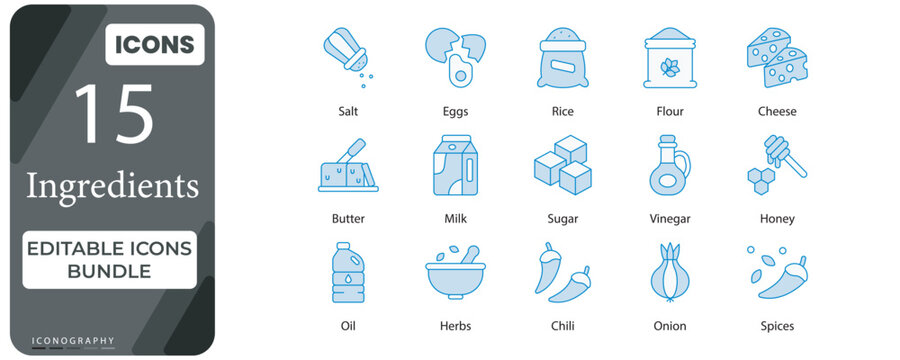 Food Ingredients Doutone Editable Icon Pack