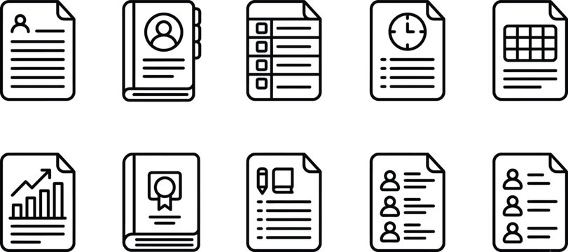 Academic School Document Line Icons Set