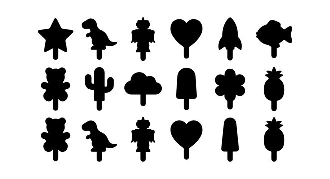 Whimsical Ice Cream Popsicle Shapes, Fun Dessert Icons, Sweet Treat Vector Set, Kids Party Food Graphics