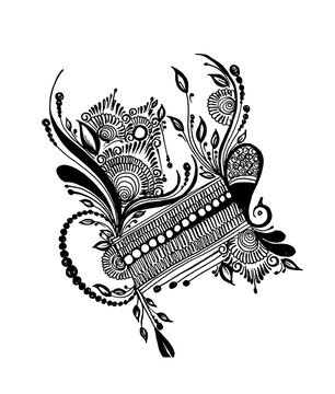 Elegant Saree Pallu and Lehenga Border Design, Black and White Graphic for Festive Kurti Printing