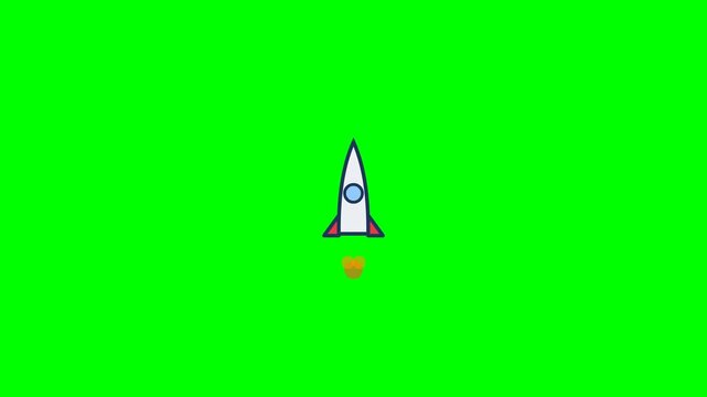 Rocket ship animation flying upward through space in this colorful digital motion video clip for modern creative multimedia design projects