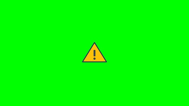 Yellow warning triangle icon with a bold black exclamation mark centered in this simple animated motion graphic design video clip