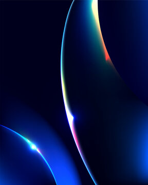 Abstract blue neon light curves on dark background featuring a futuristic cosmic design with a glowing prism effect and vibrant fluid lines, modern digital technology wallpapers