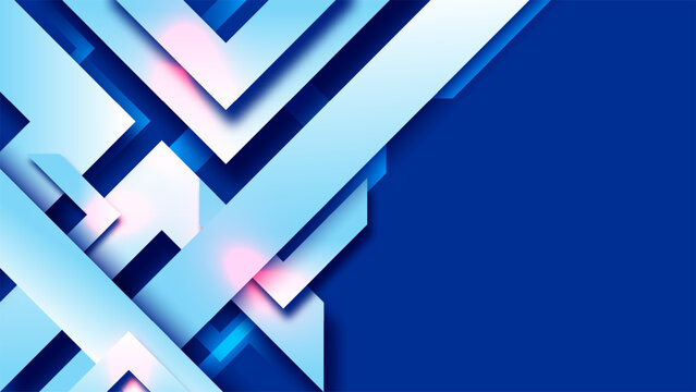 abstract blue and white geometric background overlapping diagonal stripes and modern corporate tech design with futuristic pink light highlights on deep blue backdrop
