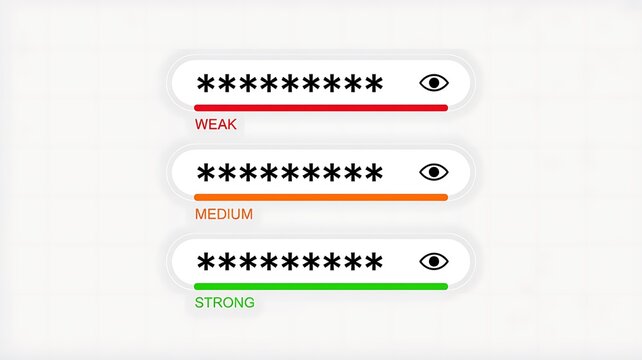 Password strength meter, weak medium strong icons