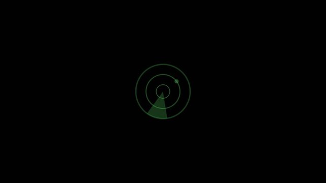 Green radar screen displaying a rotating scanning beam on a dark background within this high quality digital motion video clip