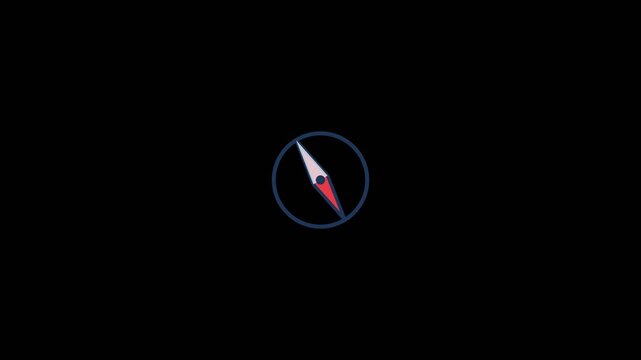 Minimalist compass needle rotates continuously in a smooth circular motion within this clean digital graphic animation video for modern projects.
