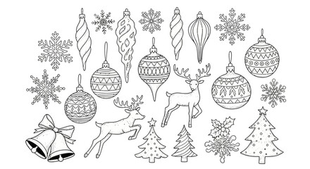 Christmas decorations with collection christmas themed illustrations illustrations including ornaments ornaments snowflakes reindeer reindeer bells trees © Asim