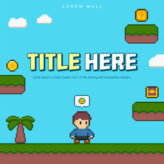 Fototapeta premium 8-bit pixel art retro sky game prize character event illustration vector template