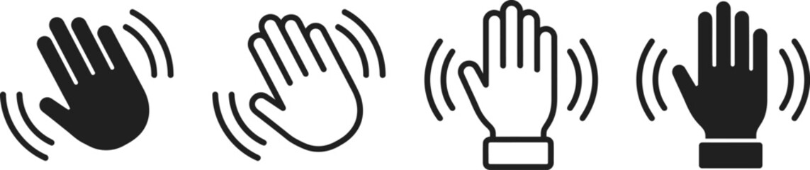 Set of waving hand icons for greeting and communication isolated on transparent background © Shipu