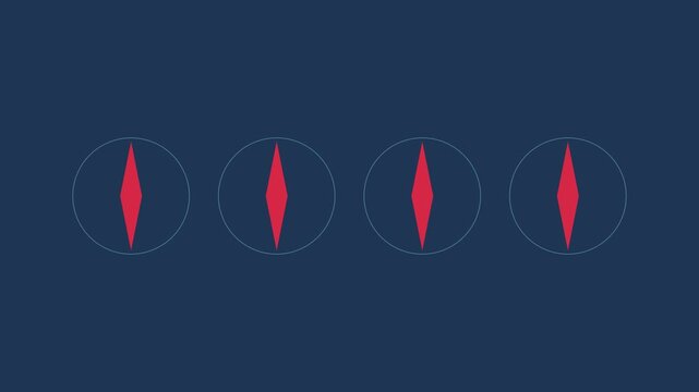 Minimalist compass needle animation rotating on dark blue 4k background, for navigation and, direction concepts