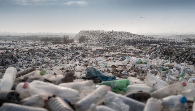 Landfill full of plastic bottles. Environmental pollution and sustainability concepts for educational materials.