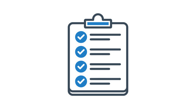 Clipboard with completed task checklist and blue checkmarks.