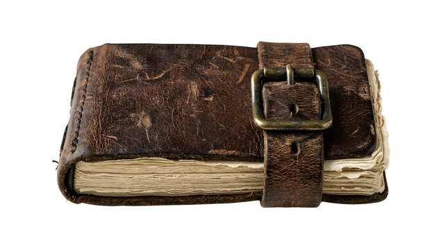 Vintage leather journal with brass buckle isolated on white background, perfect for writing, travel, and stationery design projects, and creative projects, high quality visuals, modern