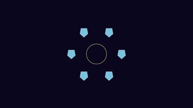 Minimalist geometric motion with rotating pentagons and central circle on dark animation 4k background