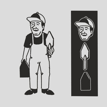Vintage Hand Drawn Mason Worker Character