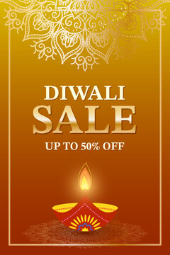 Happy Diwali Sale social media feed template offer background with diya for advertisement, marketing, discount poster