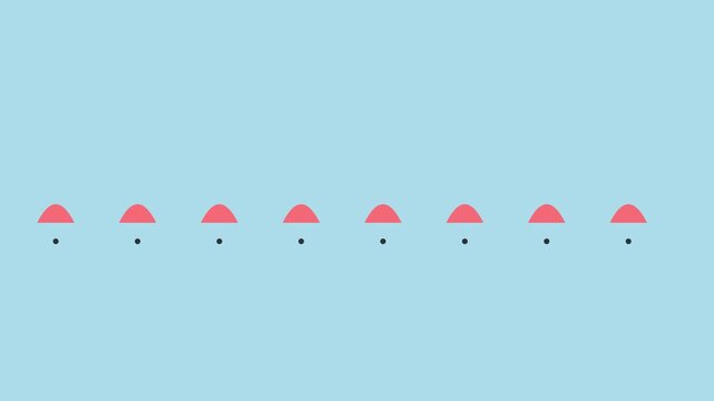 Minimalist loading animation with pink semicircle and dots on light blue 4k background, motion digital