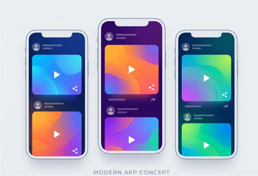 Mobile Short Video App Screens iOS Device Mockup Modern Social Interface Design