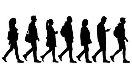 Obraz premium Silhouette people walking together in a line isolated on transparent background, Vector