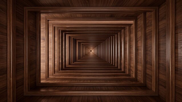 Infinite Wooden Tunnel Perspective Background with Deep Geometry
