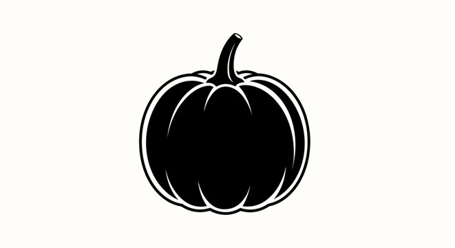 Black pumpkin silhouette on white background with white outlines plain illustration halloween vegetable seasonal graphic harvest autumn with symbol