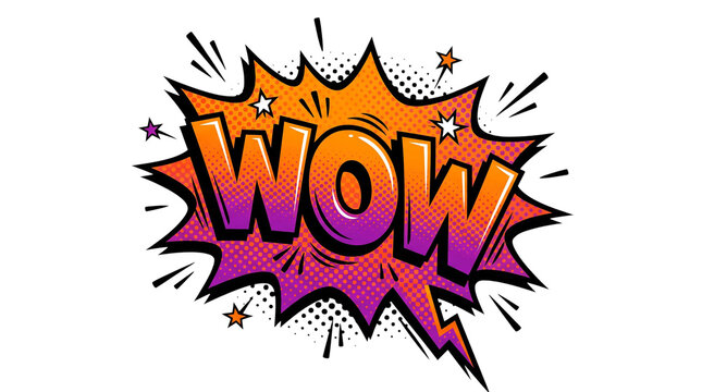 Comic book style speech bubble with the word wow isolated on transparent background
