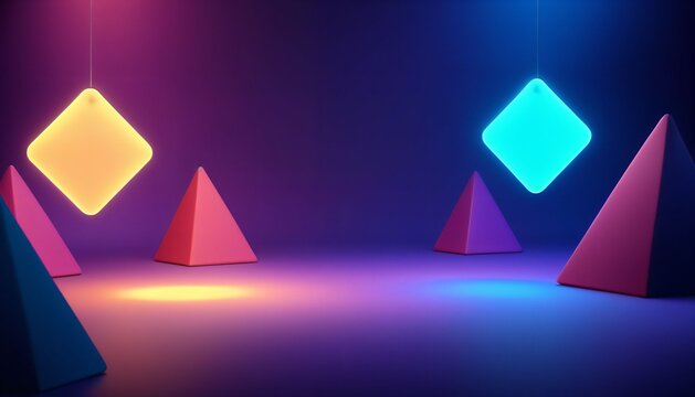 Minimal Abstract Landscape with Floating Diamond Shape