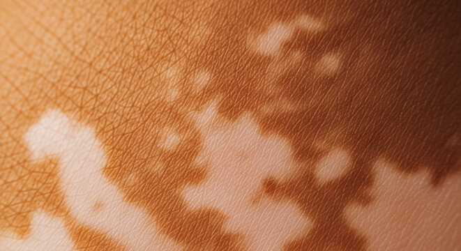 Macro view of vitiligo skin patches showing depigmentation on human skin texture