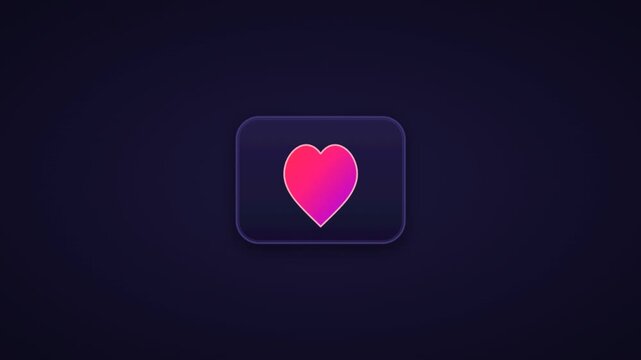 Close-up of a glowing pink heart icon on a dark background.