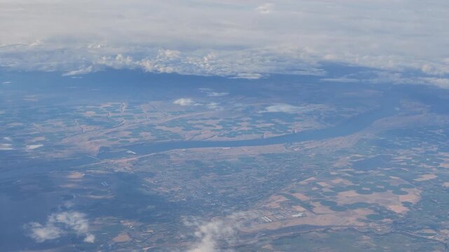 Aerial view of Yakima River and circular crop irrigation fields in Washington