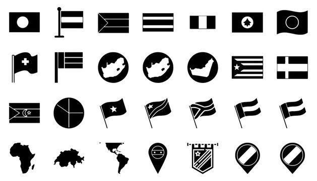 Imagine set of black icons and country flags with national
