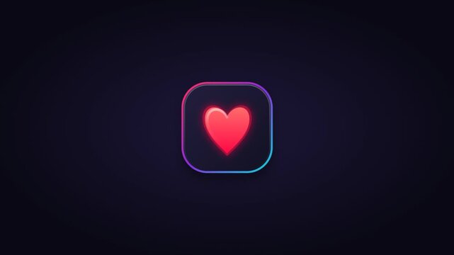 Close-up of a glowing social media heart icon on dark background.