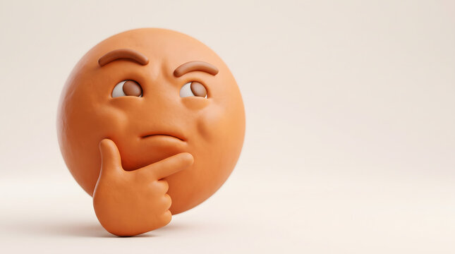 Orange Emoji Pondering with Finger on Chin Thinking Gesture