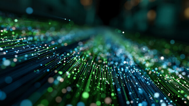 Digital technology speed connection abstract blue green fiber optic background