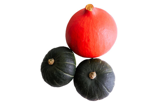 Assortment of kabocha squash and red kuri pumpkin isolated on a transparent background
