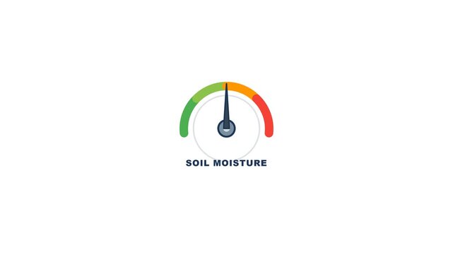 Soil moisture gauge animation showing a needle moving across a colorful indicator arc in this professional digital monitoring video clip