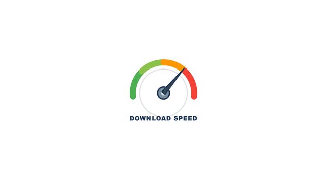 Download speed gauge showing fast internet connection performance in this clean digital motion graphic animation for tech industry video clip