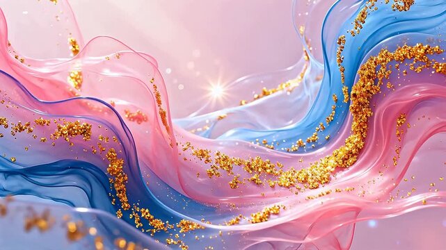Abstract flowing fabric with gold sparkles